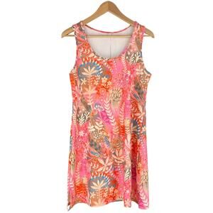 NUU MUU Scoop Neck Exercise Dress Back Pocket Pink/Coral Botanical Print Size L